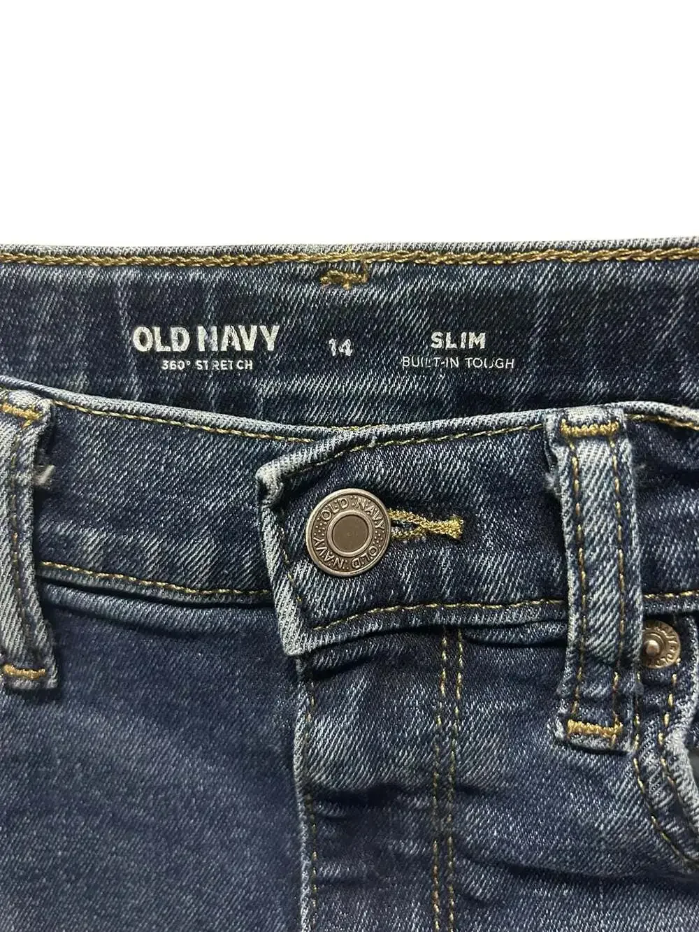 Old Navy Boys Slim 360 Stretch Built-In Tough Distressed Dark Wash Jeans Size 14